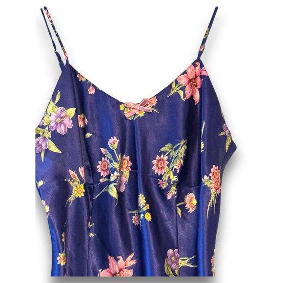 Vintage Kathryn Navy Floral Satin Pajama Set Nightgown and Robe Medium - Picture 3 of 13